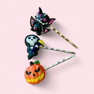 SHEIN Halloween Hair Clip Set - Black Bat, Black Ghost, Orange Pumpkin